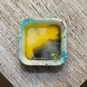 Iridescent Ring Dish - Handmade Yellow + Black + White + Blue Square Tray